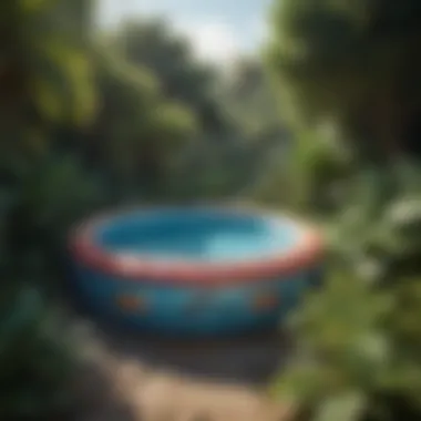 Extravagant inflatable pool surrounded by lush greenery