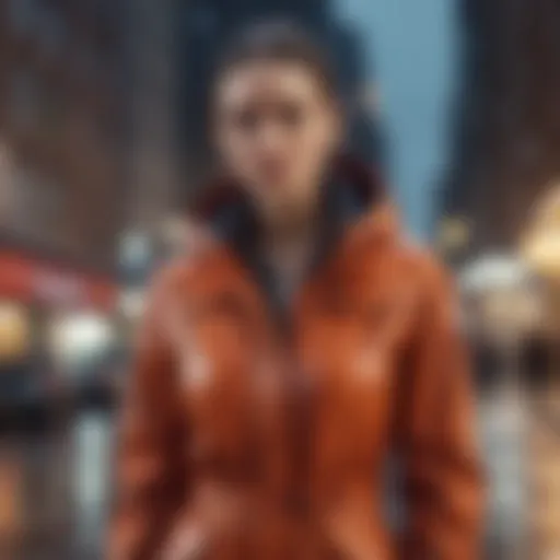 A stylish rain proof jacket showcased against an urban backdrop