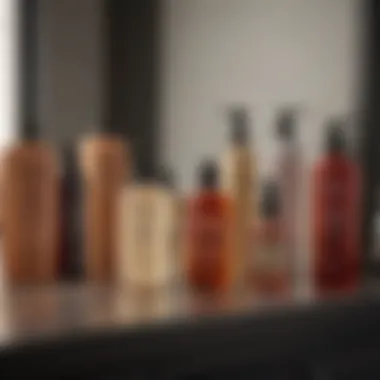Different hair care products on a vanity