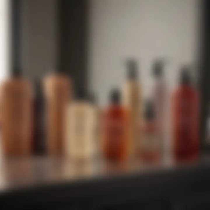 Different hair care products on a vanity