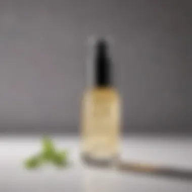 Close-up of a radiant skincare serum bottle with natural ingredients in the background