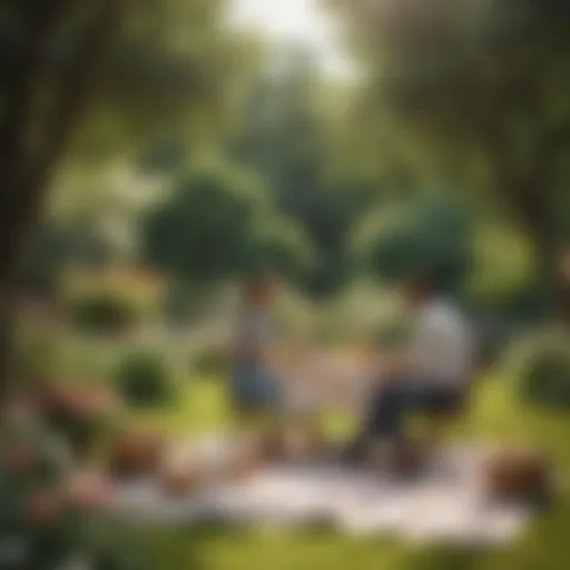 Couple enjoying a picnic in a blooming garden