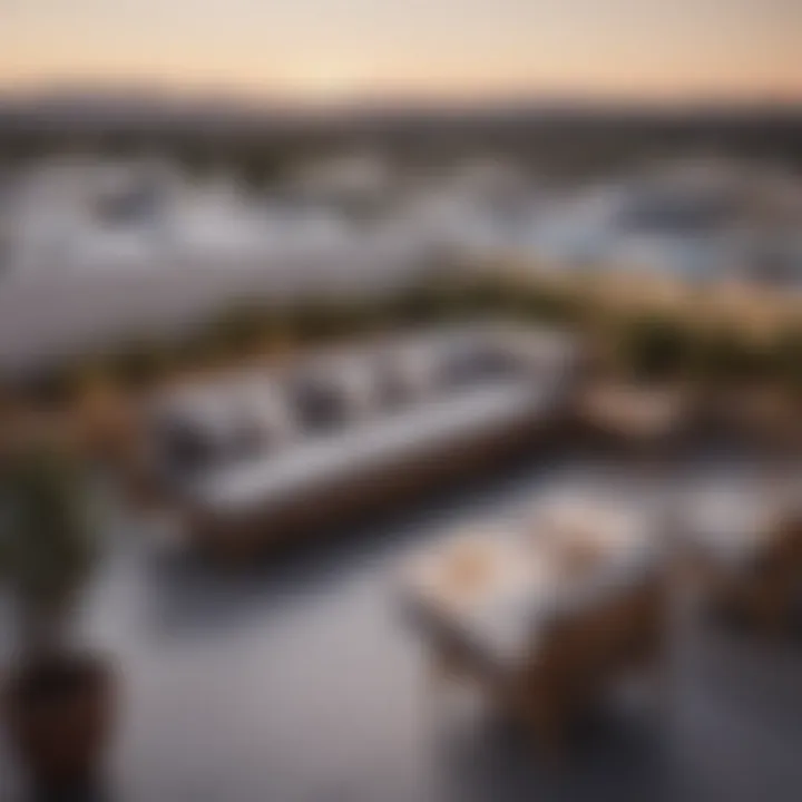 Rooftop terrace of a luxury hotel with Marfa's cityscape in the background