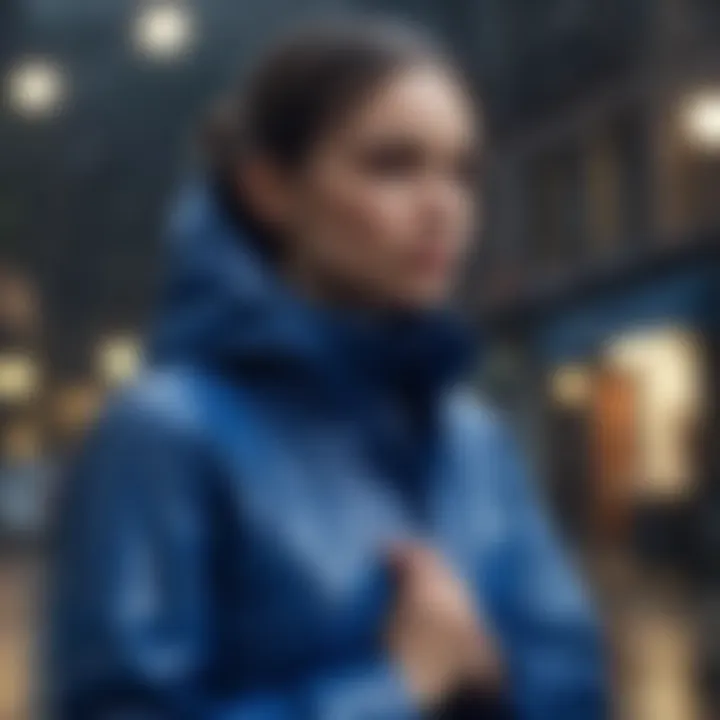 Person walking confidently in royal blue rain jacket under the rain