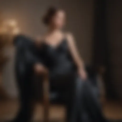 Elegant black dress draped over a chair