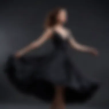 Fashion model twirling in the Seraphine black dress