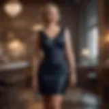 Elegant short fat woman in a chic cocktail dress