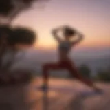Elegant woman practicing yoga at dusk
