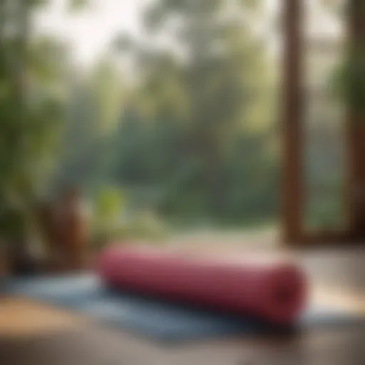 A serene yoga mat laid out against a natural backdrop, symbolizing tranquility and wellness.