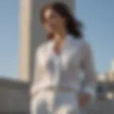 Elegant white linen pants styled with a classic blouse