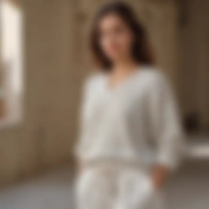 Casual white linen pants complemented by a stylish oversized sweater
