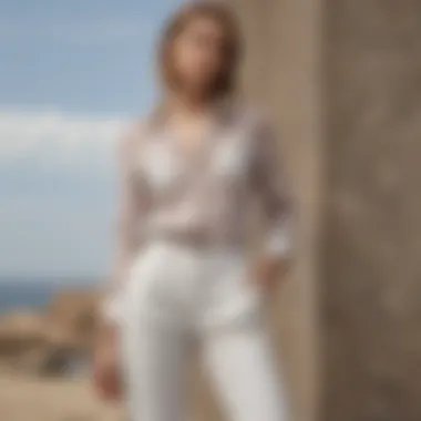 Fashion-forward pairing of white linen pants with a patterned shirt