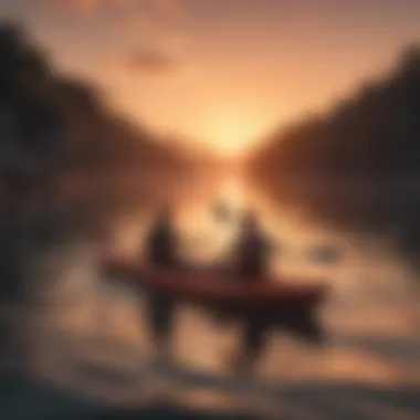 Couple kayaking under a breathtaking sunset