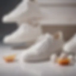 Stylish set of cute white shoes resting on a vibrant background