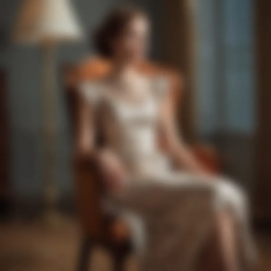 Elegant nap dress displayed on a vintage chair.