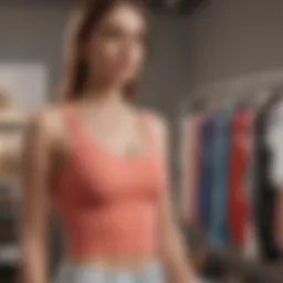 A stylish super cropped tank top displayed on a mannequin in a fashionable boutique