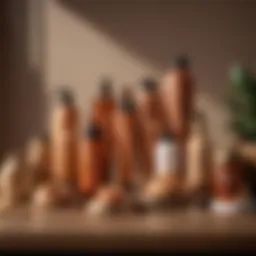 Selection of self-tanning products arranged aesthetically on a table