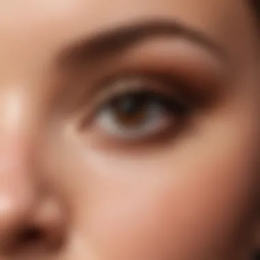 Close-up of brown shimmer eyeliner applied on eyelid