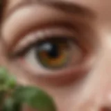 A close-up of a luxurious eye depuffer with botanical ingredients