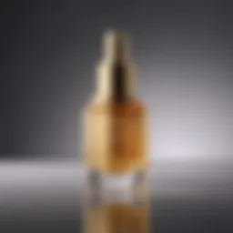 A close-up view of a luxurious face serum bottle with a rich, golden texture.