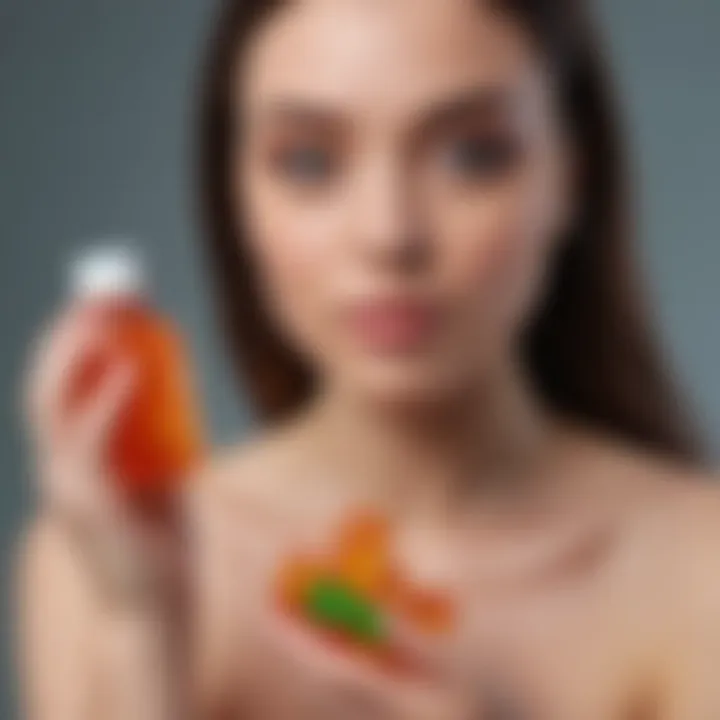 A person holding a bottle of hair and nail gummies