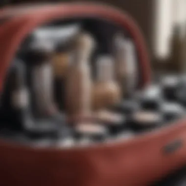 Organized Beauty Essentials Inside a Makeup Bag Organized makeup products inside a makeup bag