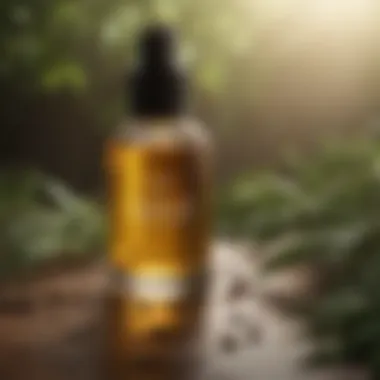 Close-up of a luxurious face oil bottle with a dropper surrounded by essential ingredients.