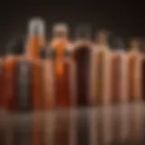 An elegant display of various self-tanner bottles arranged aesthetically.