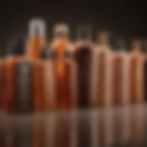 An elegant display of various self-tanner bottles arranged aesthetically.