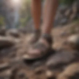 Stylish walking sandals on a rocky trail