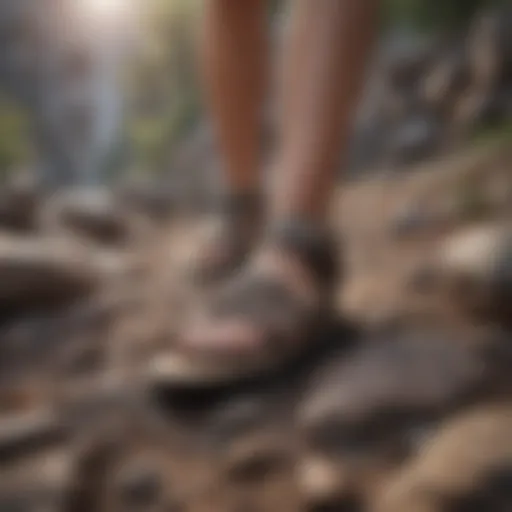 Stylish walking sandals on a rocky trail