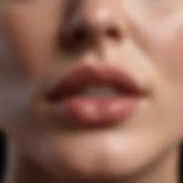 Close-up of smooth and radiant top lip after exfoliation.