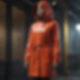 Elegant mid-length rain coat displayed on a mannequin