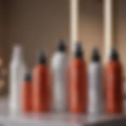 A close-up view of various heat protectant sprays displayed elegantly on a vanity
