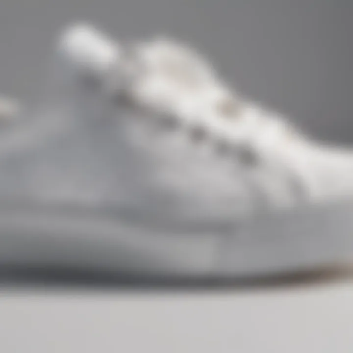 Close-up of textured fabric of all-white tennis shoes