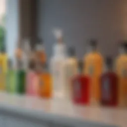 A range of hair tonics displayed elegantly on a vanity.