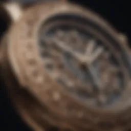 A close-up of a classic analog watch adorned with intricate designs.