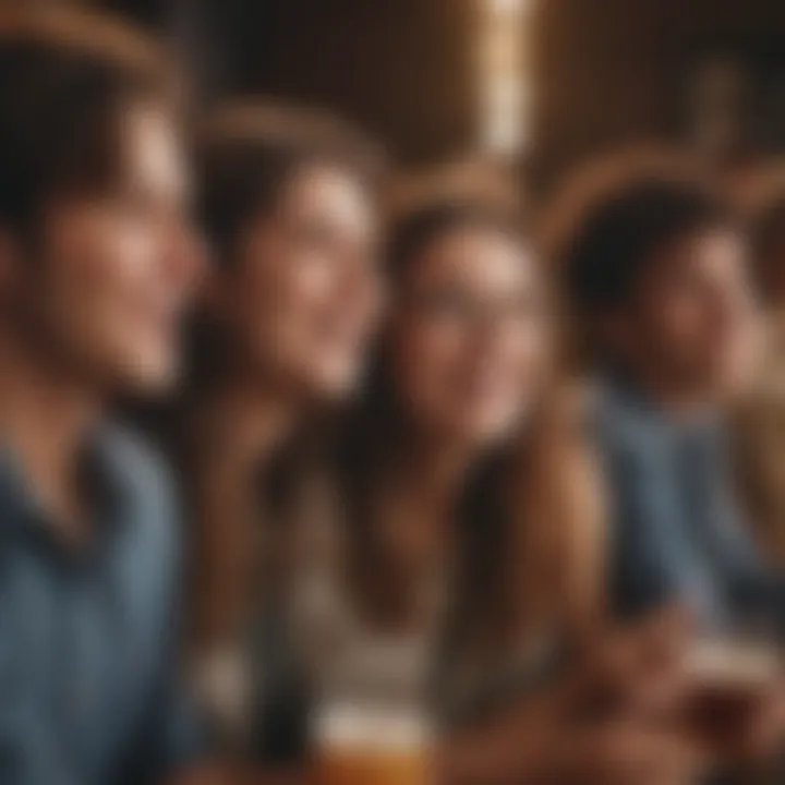 A group of friends enjoying a streaming comedy night together, laughing.