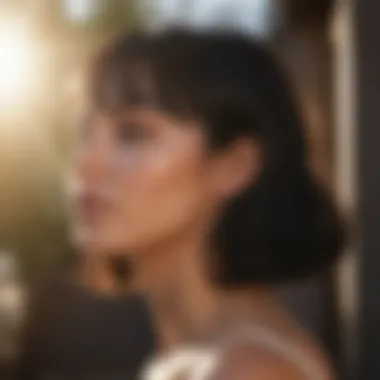 Woman with glossy black hair enjoying the sunlight