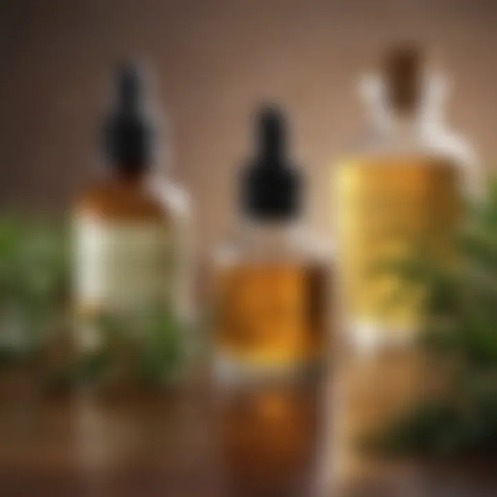 Close-up of nourishing oils and plant extracts