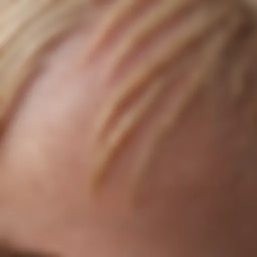 Close-up view of a flaky scalp to illustrate various conditions