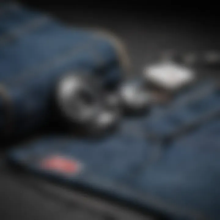 A neatly organized set of care products for maintaining denim garments.