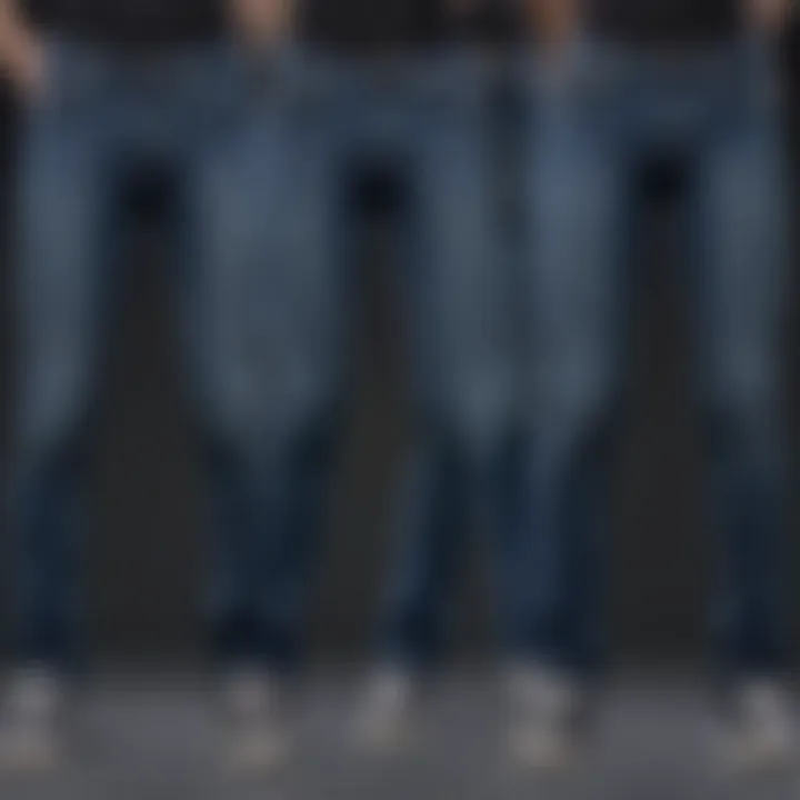 Side-by-side comparison of various fit variations of straight leg jeans.