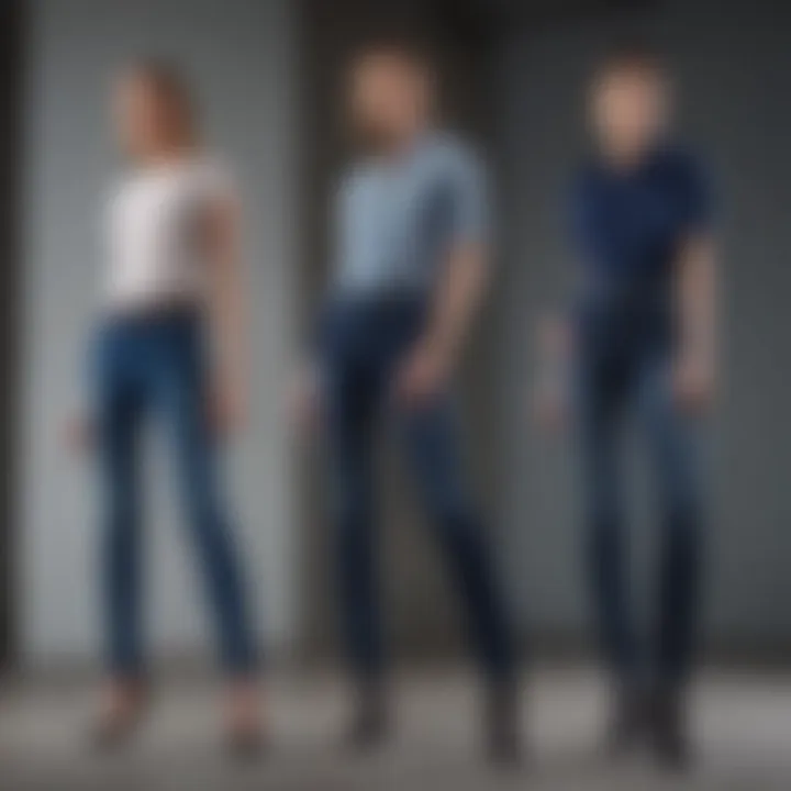 An elegant arrangement of different styled outfits featuring straight leg jeans.