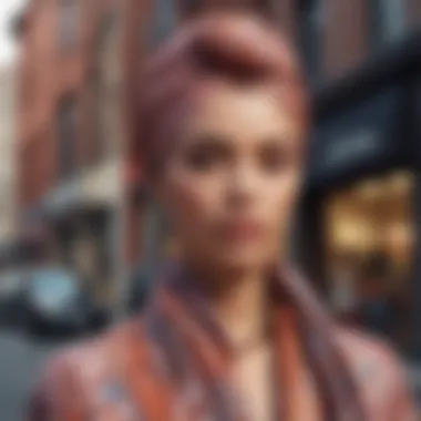 Modern Urban Styling of Head Wraps An elegant woman wearing a beautifully styled head wrap in an urban setting, reflecting modern fashion trends.