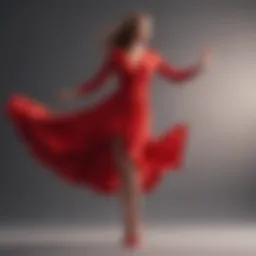 Elegant red exercise dress flowing in the wind