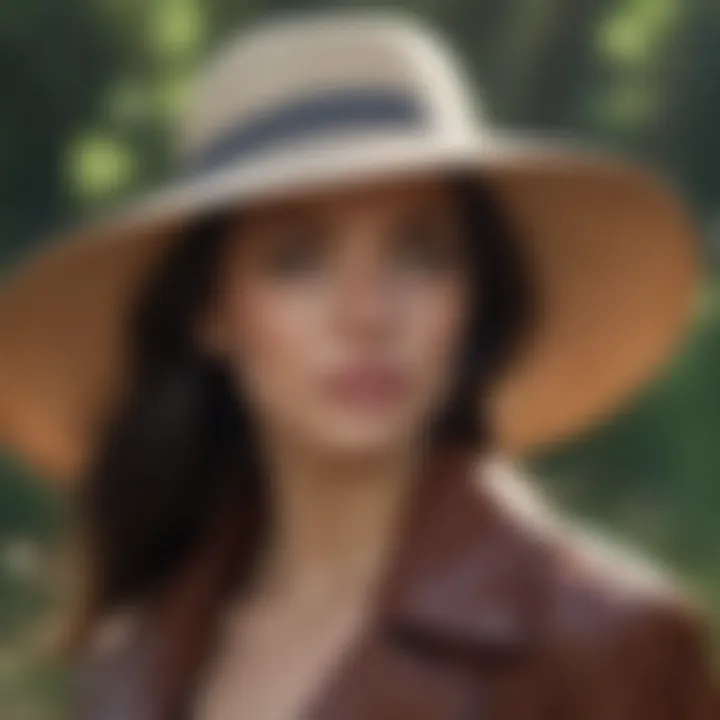 Elegantly styled waterproof brimmed hat in a natural setting