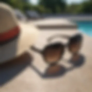 Stylish Sunglasses and Hats Stylish sunglasses and hats to complement pool attire