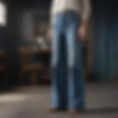 Examples of different design features of wide leg soft denim jeans, highlighting their versatility.