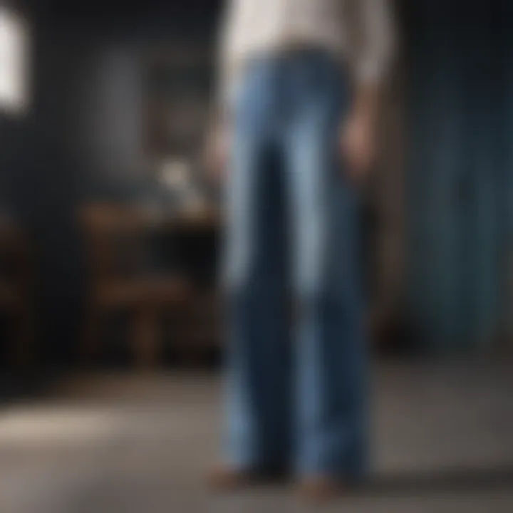 Examples of different design features of wide leg soft denim jeans, highlighting their versatility.